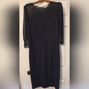 Boden Isabella Ponte Navy Sheer Sleeve Dress Womens Sz 12 L